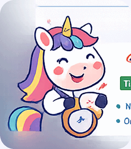 Una the Unicorn holding a clock